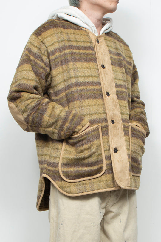Suede Combo Shaggy Check Cardigan BROWN