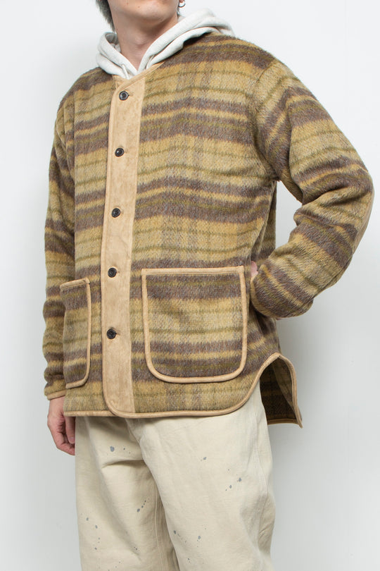 Suede Combo Shaggy Check Cardigan BROWN