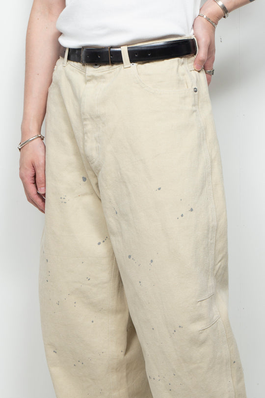 3D-Pattern Frosted Painted Barrel Chino Pants ECRU