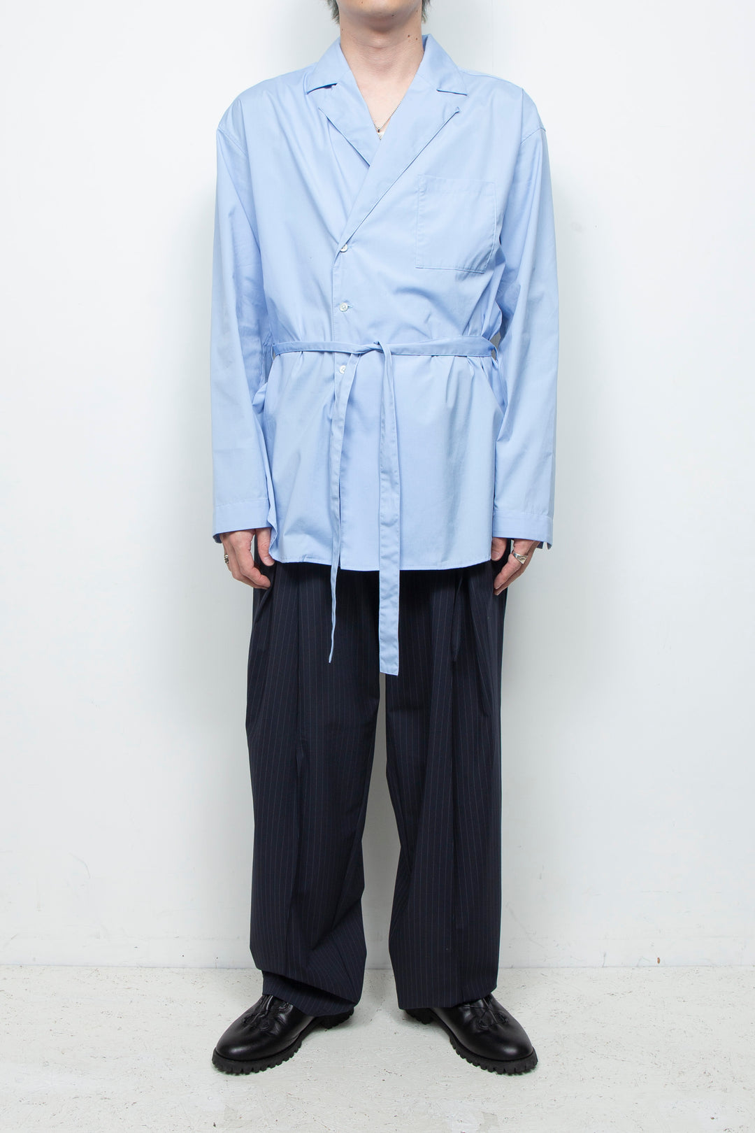 Handsome Stripe Layered Pin-tuck Pants NAVY