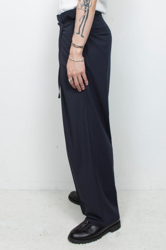 Handsome Stripe Layered Pin-tuck Pants NAVY