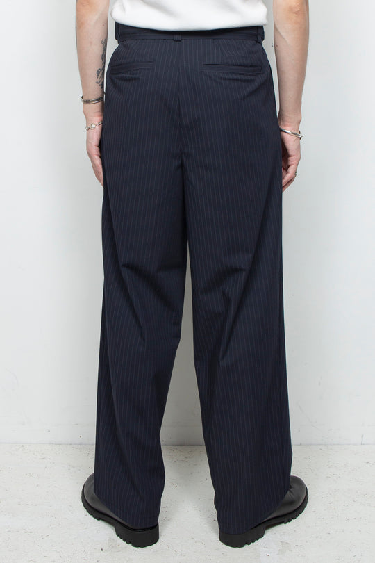 Handsome Stripe Layered Pin-tuck Pants NAVY
