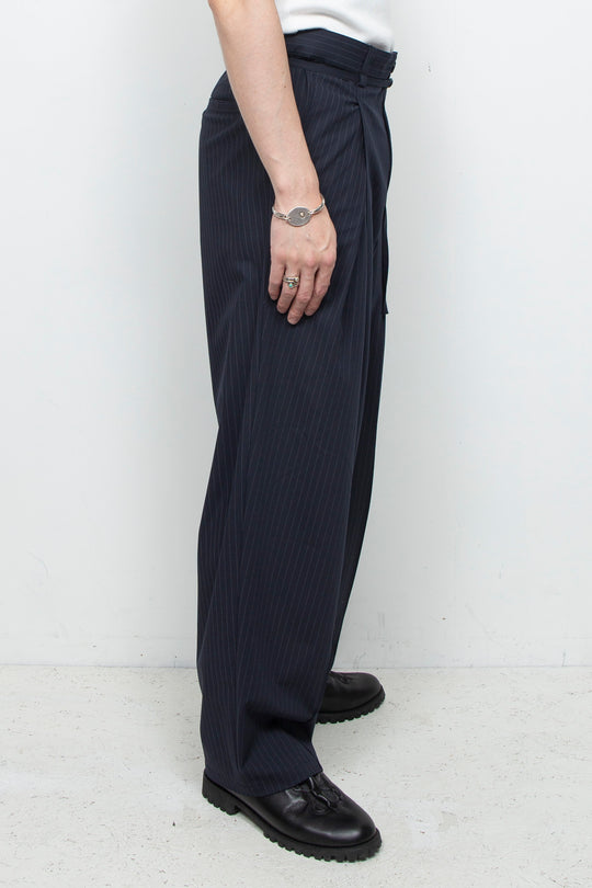 Handsome Stripe Layered Pin-tuck Pants NAVY