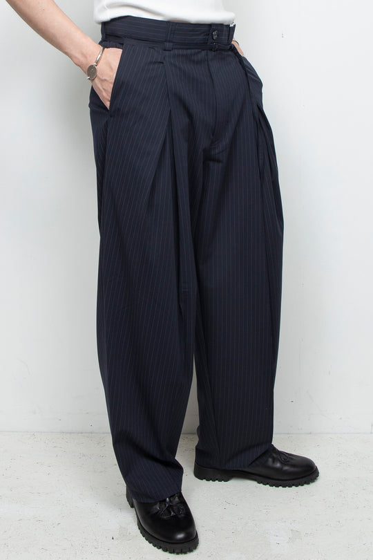 Handsome Stripe Layered Pin-tuck Pants NAVY