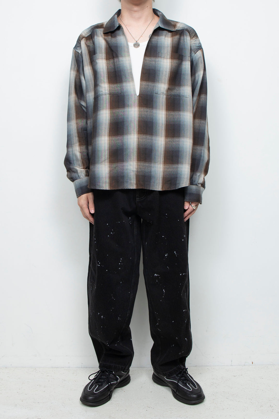 Rayon Ombre Gathered Skipper Shirt BROWN