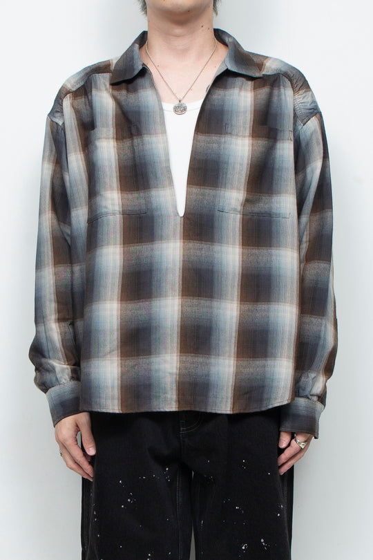 Rayon Ombre Gathered Skipper Shirt BROWN