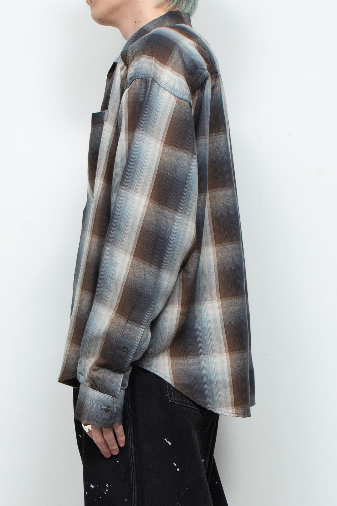 Rayon Ombre Gathered Skipper Shirt BROWN