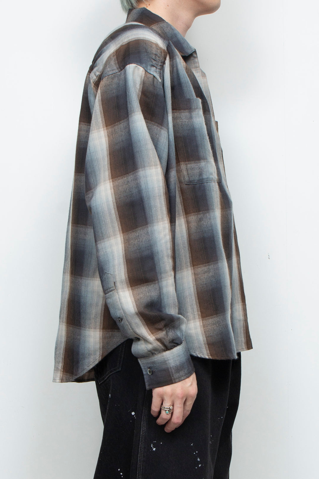 Rayon Ombre Gathered Skipper Shirt BROWN