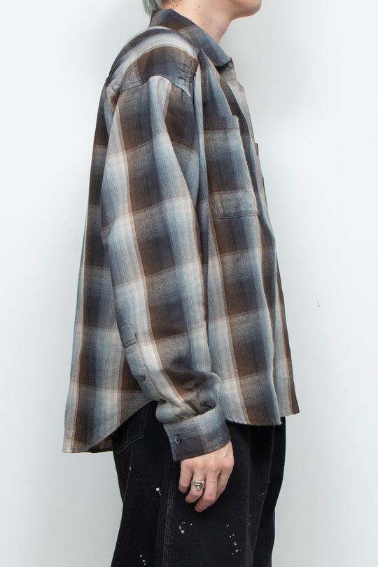 Rayon Ombre Gathered Skipper Shirt BROWN
