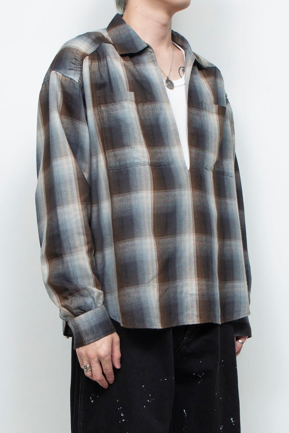 Rayon Ombre Gathered Skipper Shirt BROWN