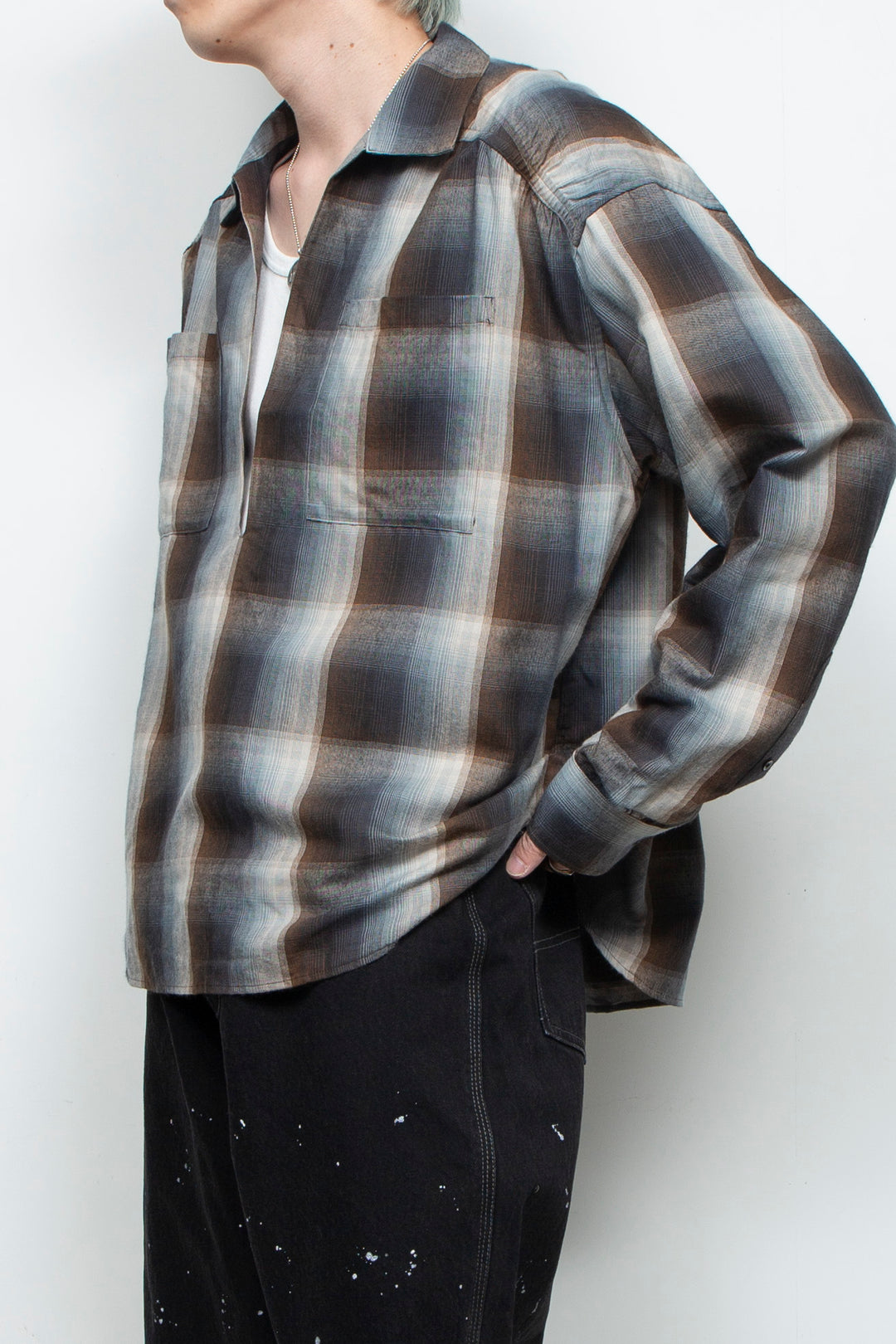Rayon Ombre Gathered Skipper Shirt BROWN