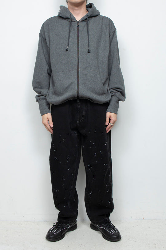 Heavyweight Gathered Hem Zip-Up Hoodie CHARCOAL