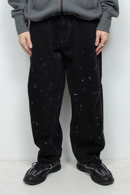 3D-Inertia Pattern Frosted Painted Barrel Denim BLACK