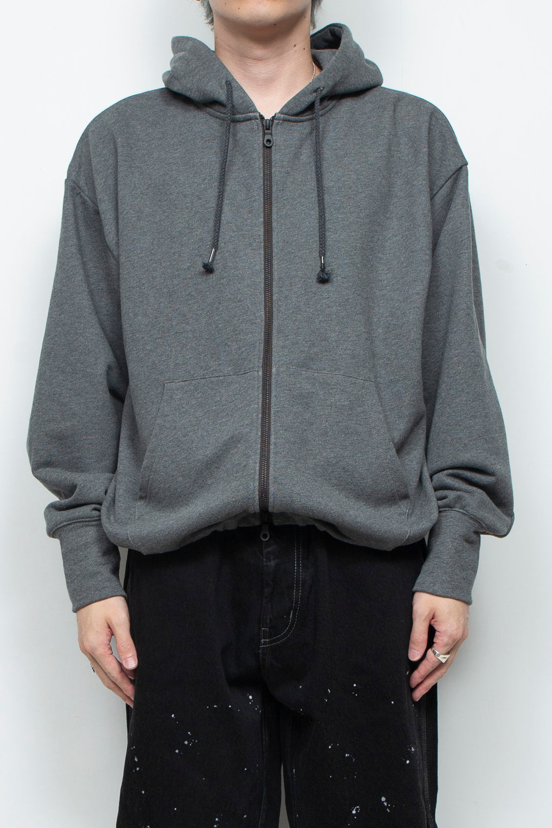 Heavyweight Gathered Hem Zip-Up Hoodie CHARCOAL