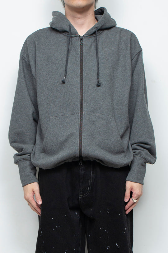 Heavyweight Gathered Hem Zip-Up Hoodie CHARCOAL