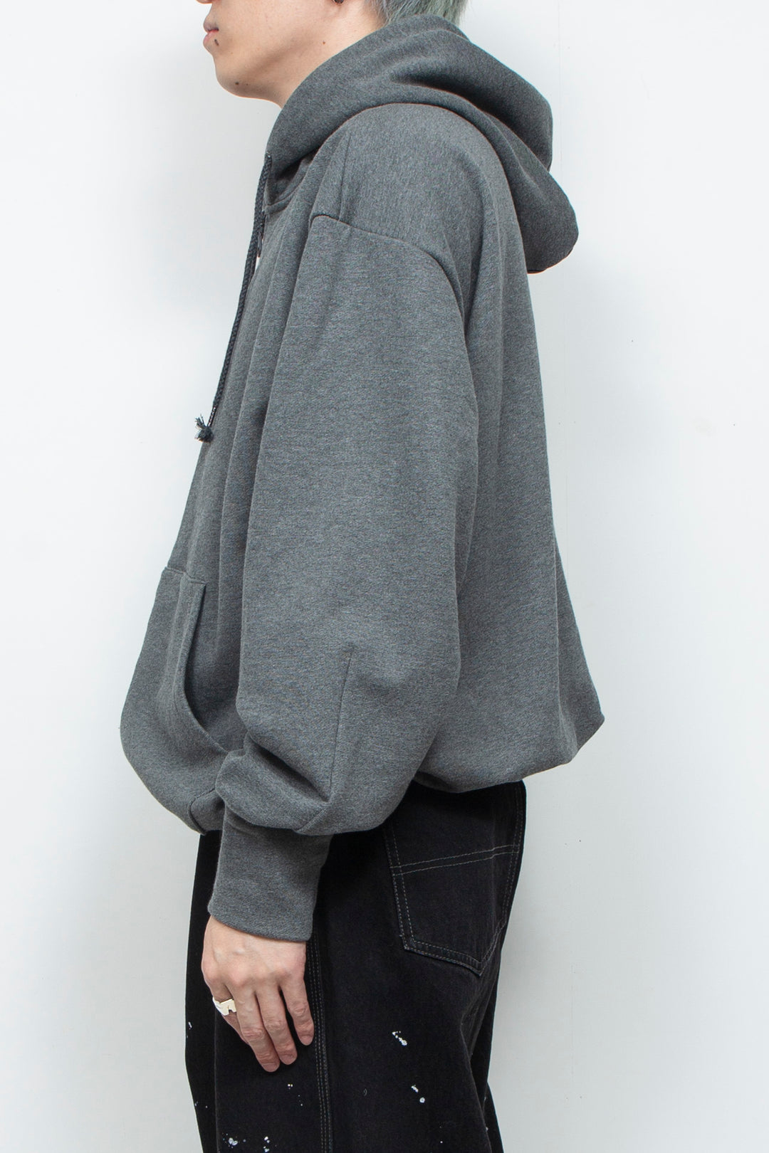 Heavyweight Gathered Hem Zip-Up Hoodie CHARCOAL