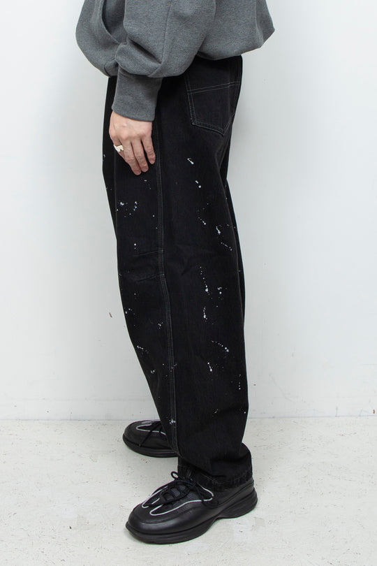 3D-Inertia Pattern Frosted Painted Barrel Denim BLACK