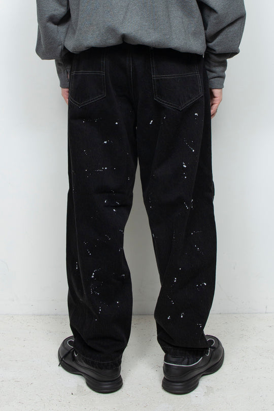 3D-Inertia Pattern Frosted Painted Barrel Denim BLACK