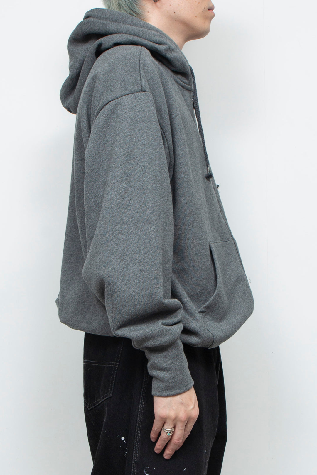 Heavyweight Gathered Hem Zip-Up Hoodie CHARCOAL