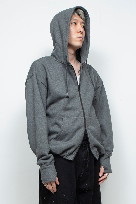 Heavyweight Gathered Hem Zip-Up Hoodie CHARCOAL