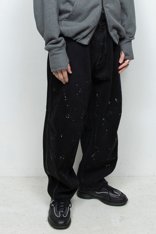 3D-Inertia Pattern Frosted Painted Barrel Denim BLACK