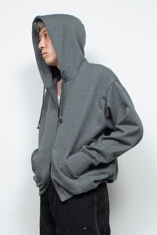 Heavyweight Gathered Hem Zip-Up Hoodie CHARCOAL