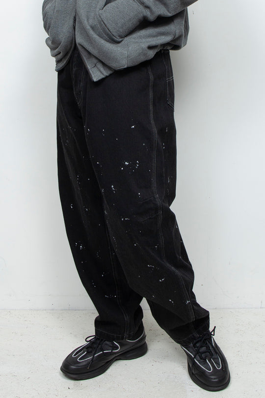 3D-Inertia Pattern Frosted Painted Barrel Denim BLACK