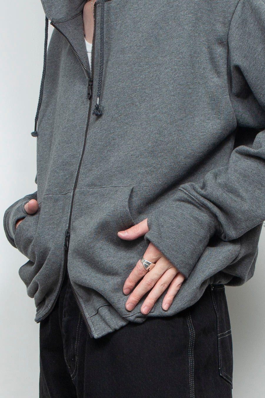 Heavyweight Gathered Hem Zip-Up Hoodie CHARCOAL