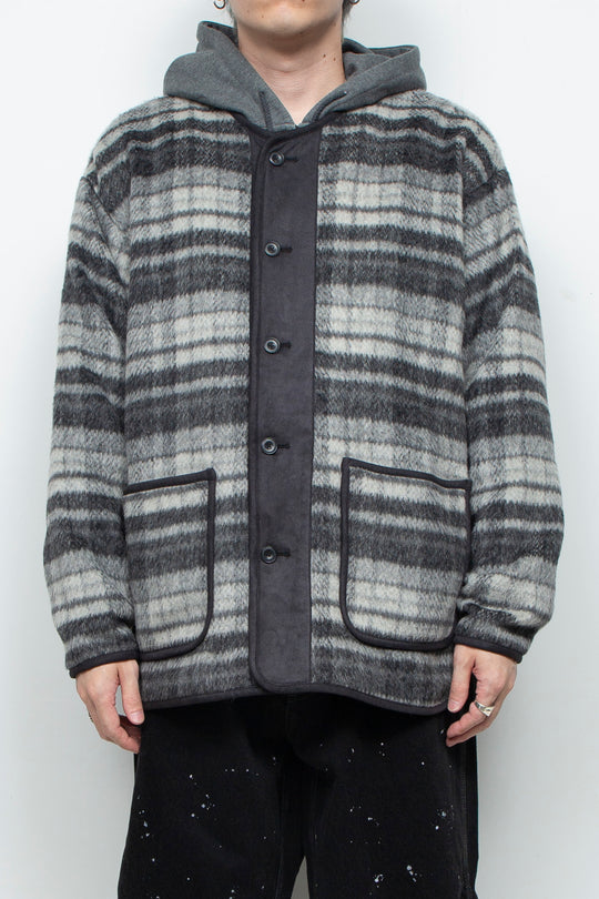 Suede Combo Shaggy Check Cardigan CHARCOAL