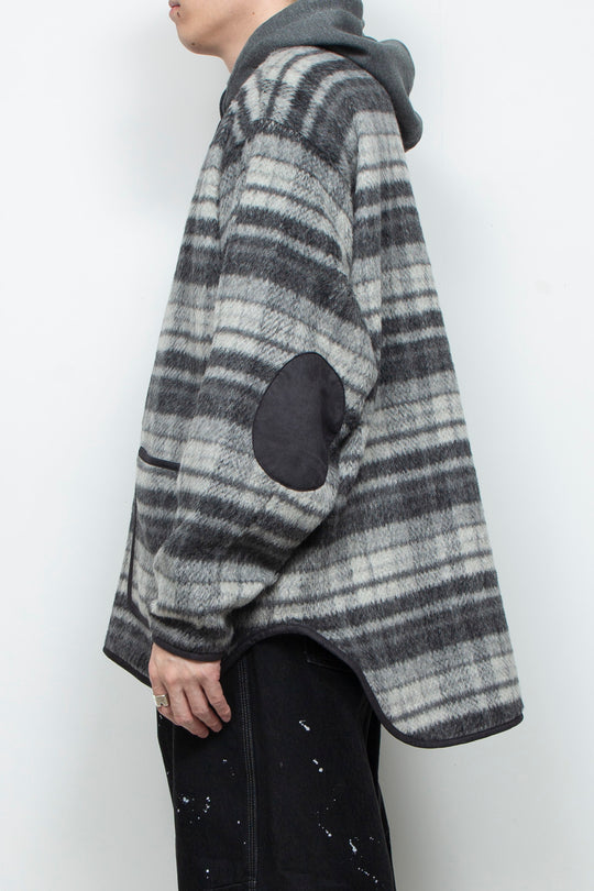 Suede Combo Shaggy Check Cardigan CHARCOAL