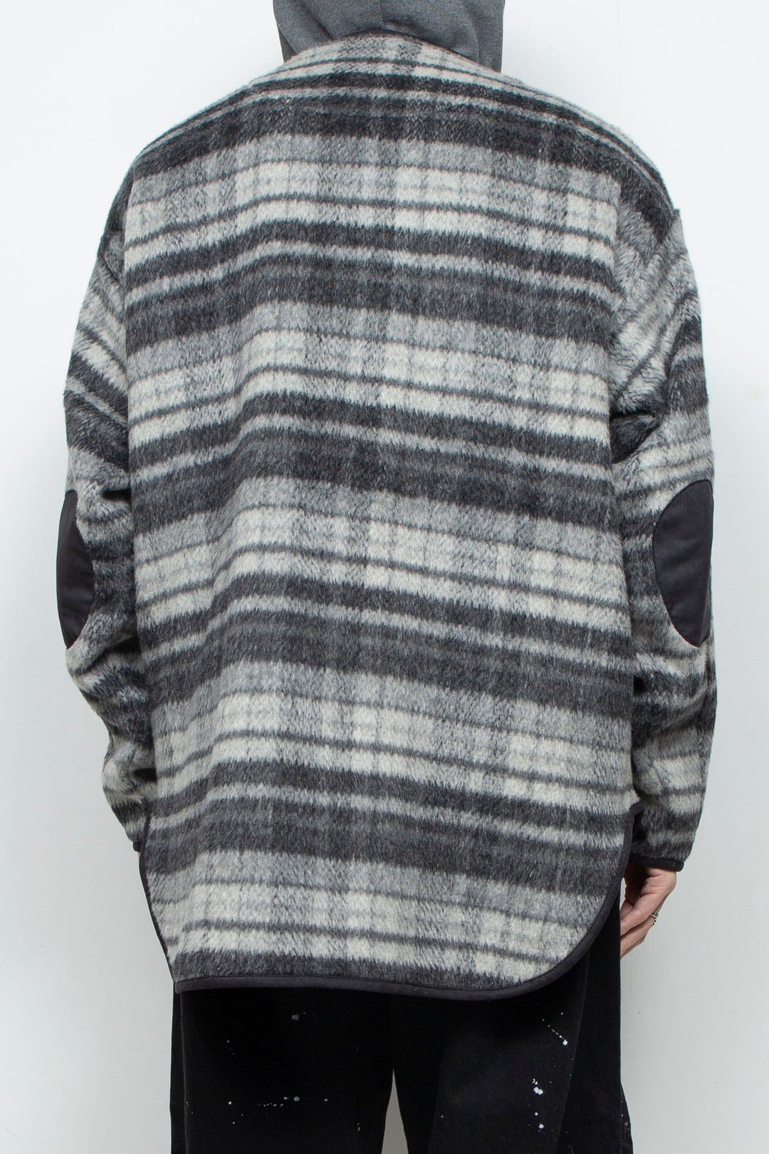 Suede Combo Shaggy Check Cardigan CHARCOAL