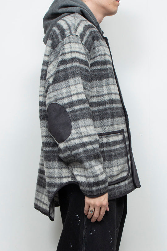 Suede Combo Shaggy Check Cardigan CHARCOAL