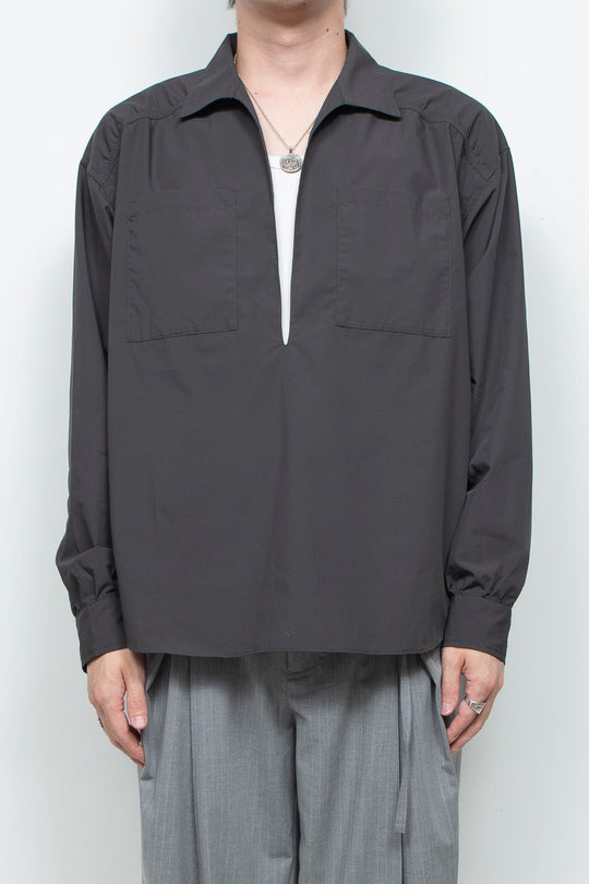 Rayon Broad Gathered Skipper Shirt CHARCOAL