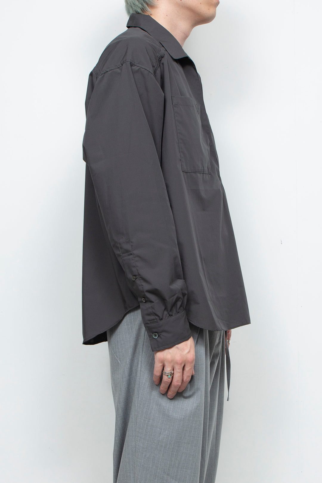 Rayon Broad Gathered Skipper Shirt CHARCOAL