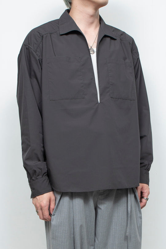 Rayon Broad Gathered Skipper Shirt CHARCOAL