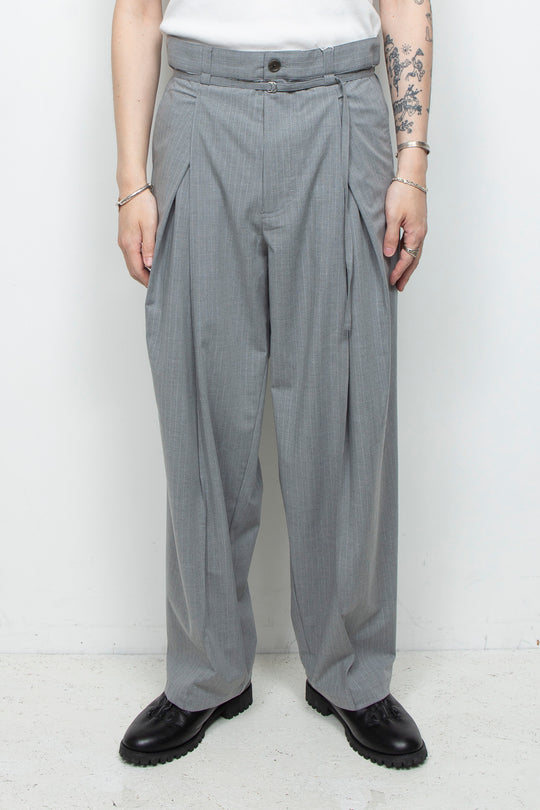 Handsome Stripe Layered Pin-tuck Pants GREY