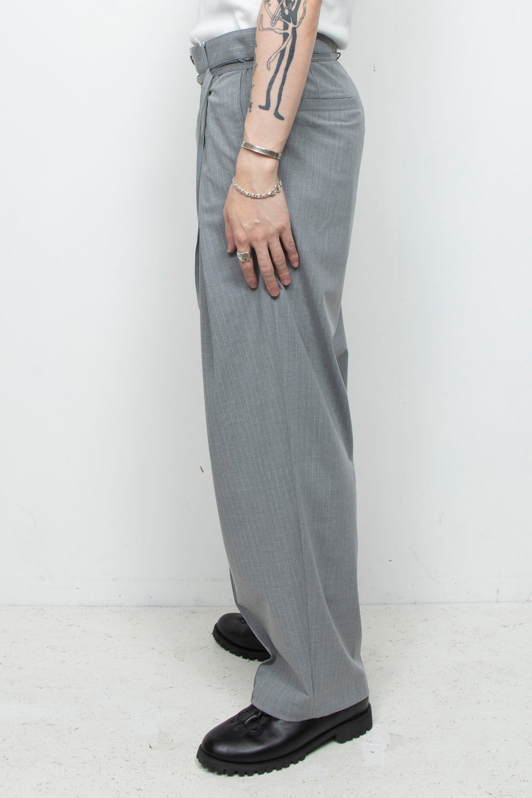 Handsome Stripe Layered Pin-tuck Pants GREY