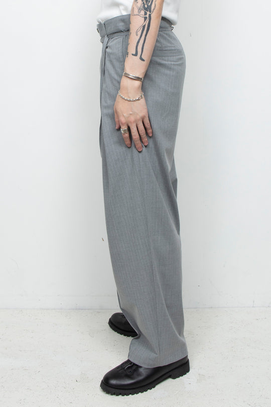 Handsome Stripe Layered Pin-tuck Pants GREY