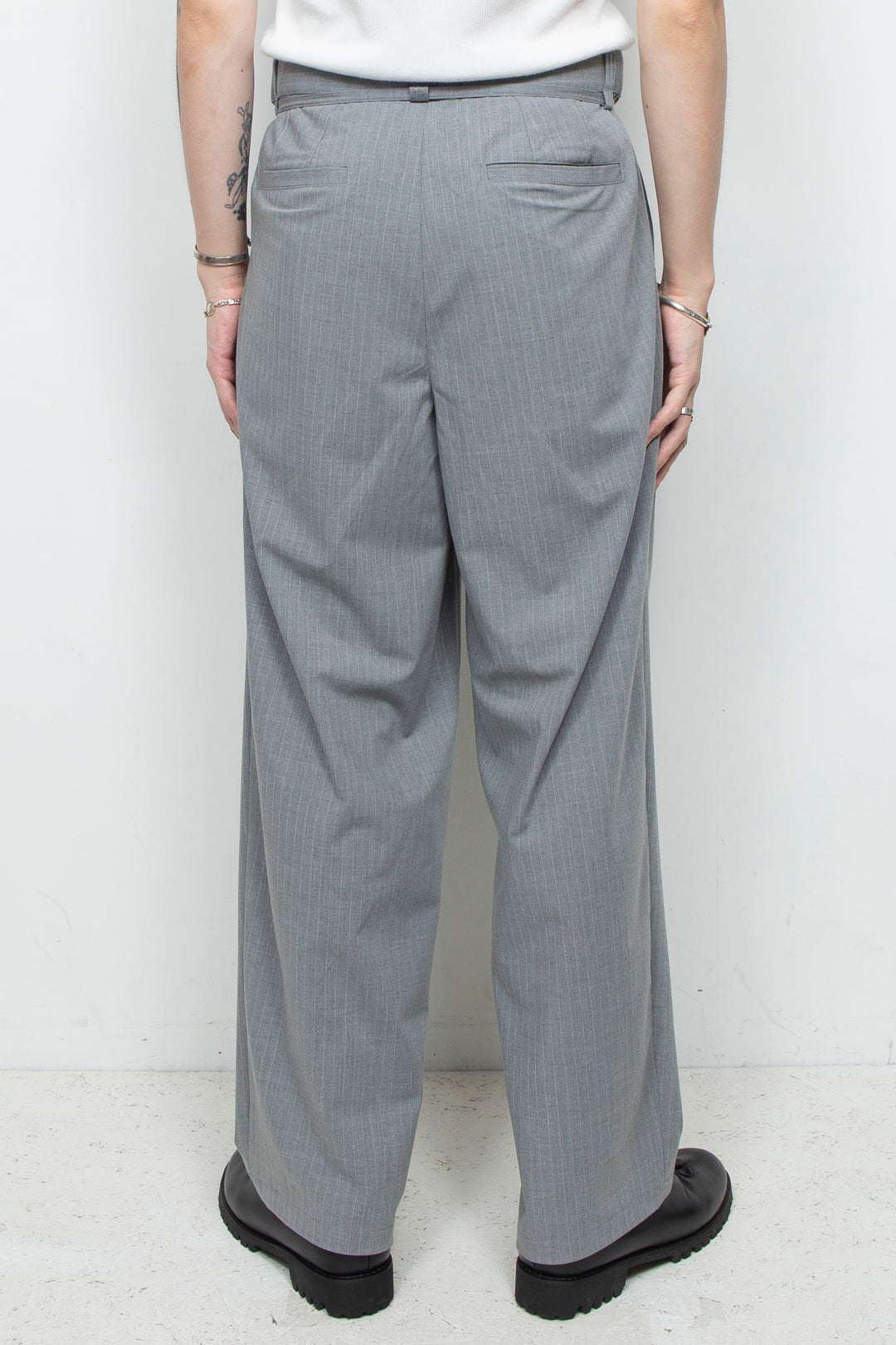Handsome Stripe Layered Pin-tuck Pants GREY