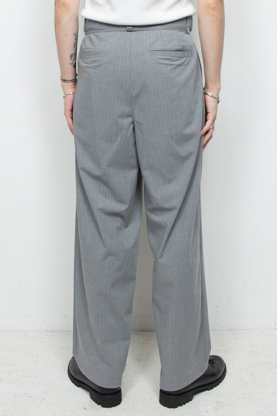 Handsome Stripe Layered Pin-tuck Pants GREY