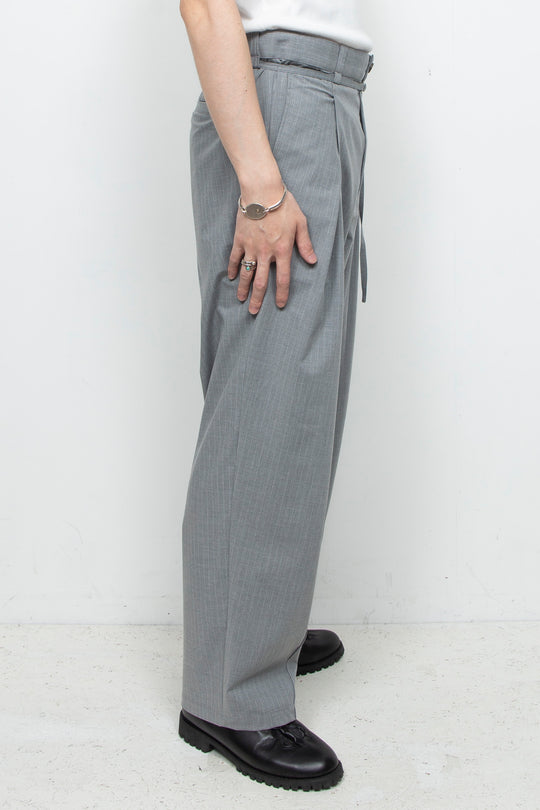 Handsome Stripe Layered Pin-tuck Pants GREY