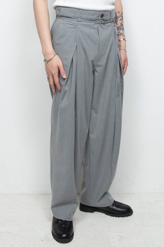 Handsome Stripe Layered Pin-tuck Pants GREY