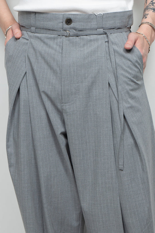Handsome Stripe Layered Pin-tuck Pants GREY