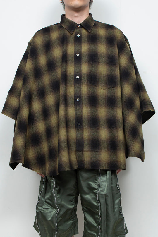 Ombre Check Poncho Khaki