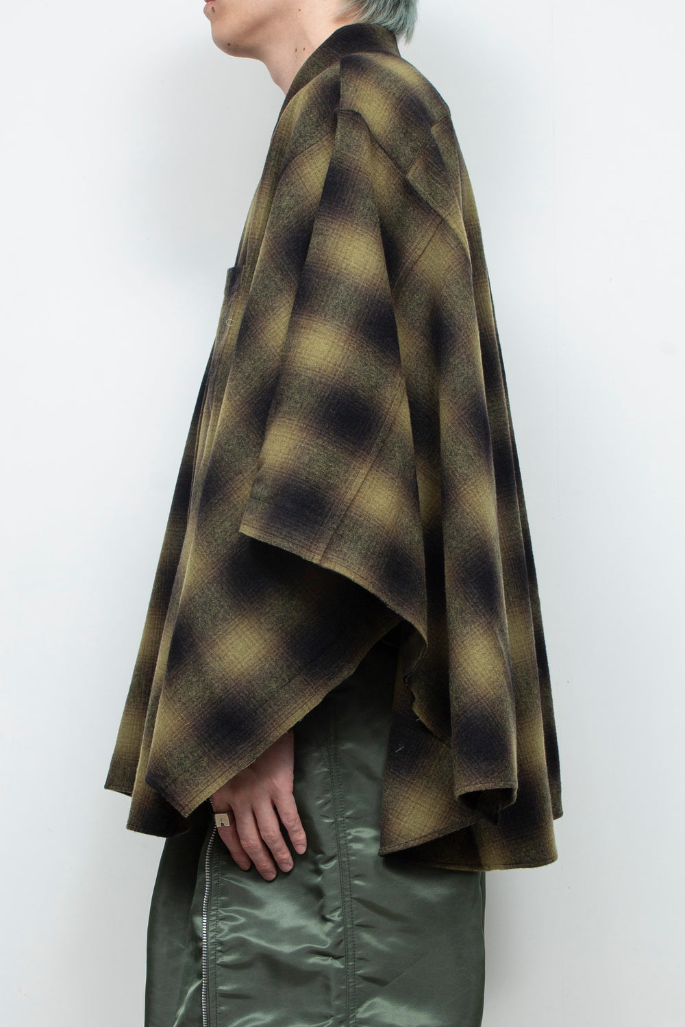 Ombre Check Poncho Khaki