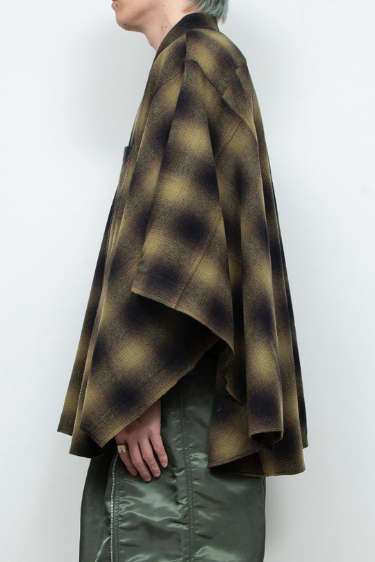 Ombre Check Poncho Khaki