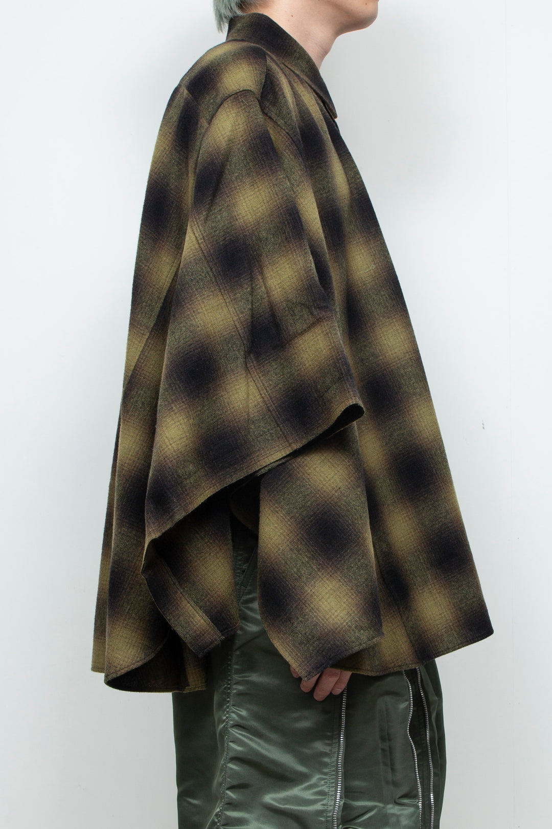 Ombre Check Poncho Khaki