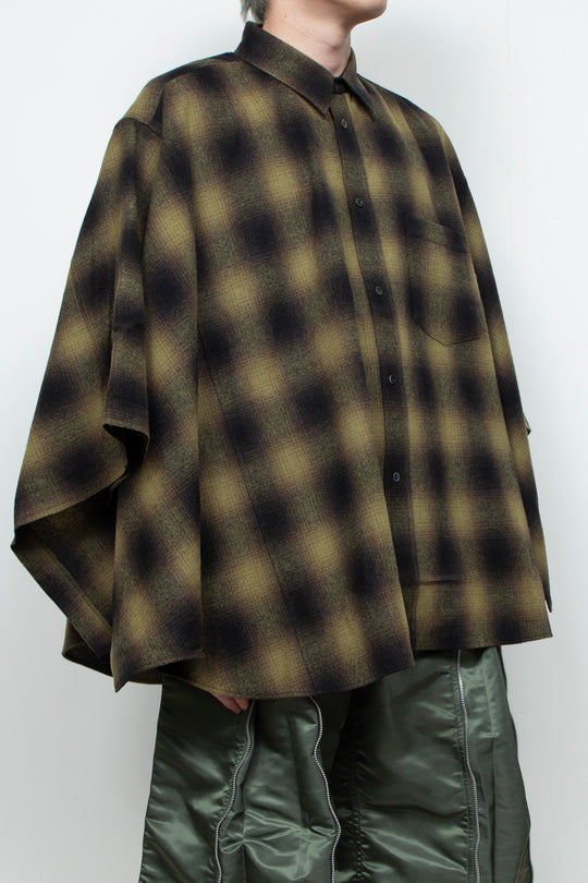 Ombre Check Poncho Khaki