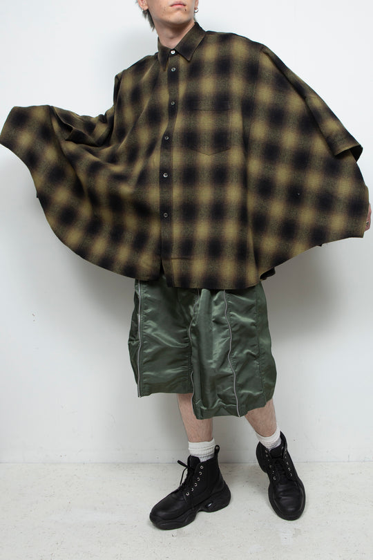 Ombre Check Poncho Khaki