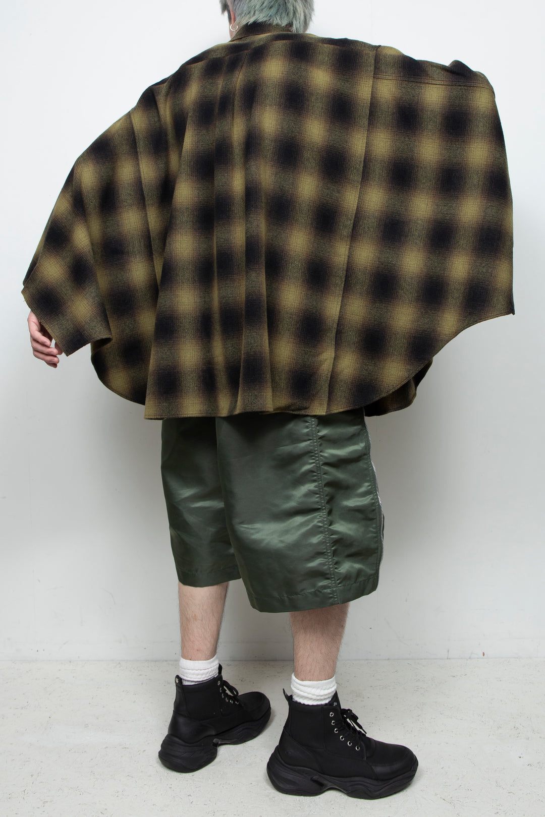 Ombre Check Poncho Khaki